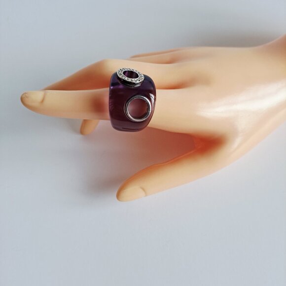 New Purple Transparent with Two Circles Crystals Silver 925 Ring Size 7 - Picture 15 of 16